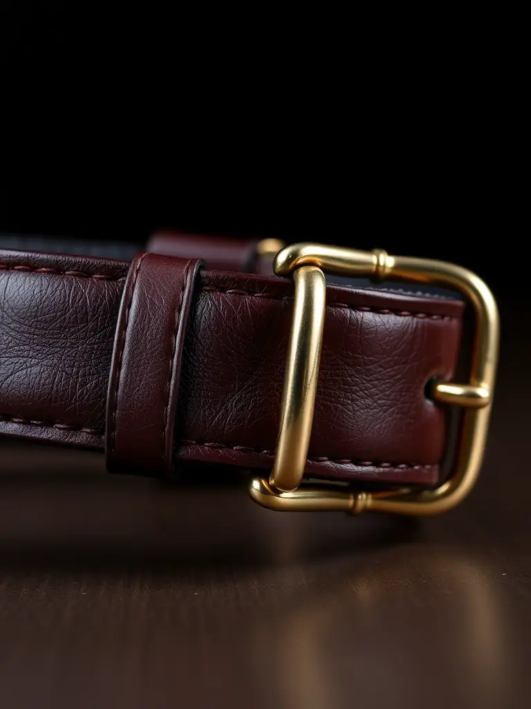 A close-up shot of a SARAMEYA leather dog collar, showcasing the premium-grade genuine leather and meticulous stitching. The collar is a rich brown color, and the hardware is polished brass.