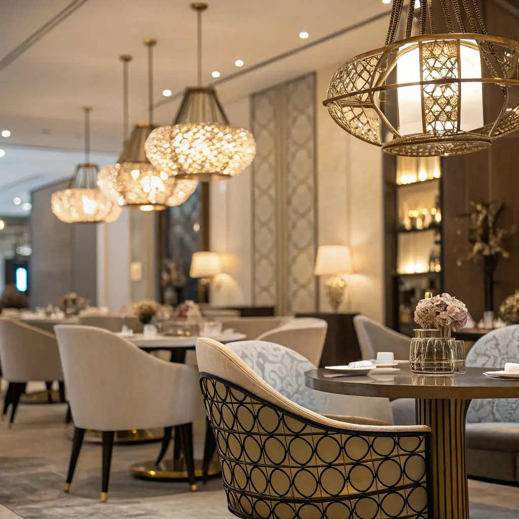 A luxurious modern interior showcasing high-end custom cabinetry, countertops, lighting, flooring, and fixtures in a spacious, elegant setting, emphasizing quality and sophistication.