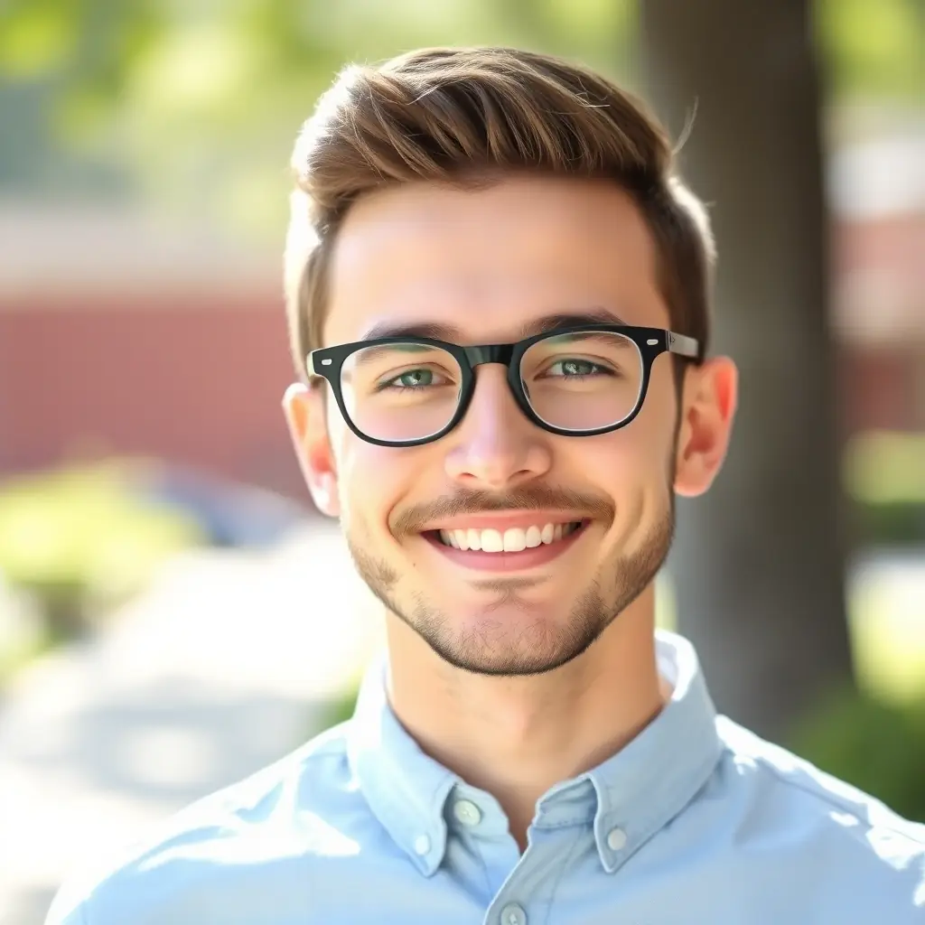 Marco is a fit man with a friendly demeanor, sporting a neatly trimmed beard and wearing a casual yet professional button-down shirt.