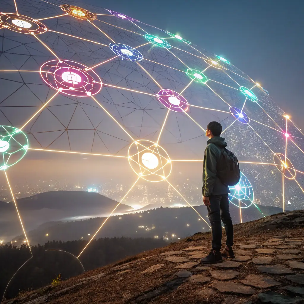 An abstract, high-tech image representing a complex network or system, symbolizing the Boundless OS infrastructure. The image should convey a sense of innovation, security, and adaptability, aligning with the agency's brand and the system's capabilities.