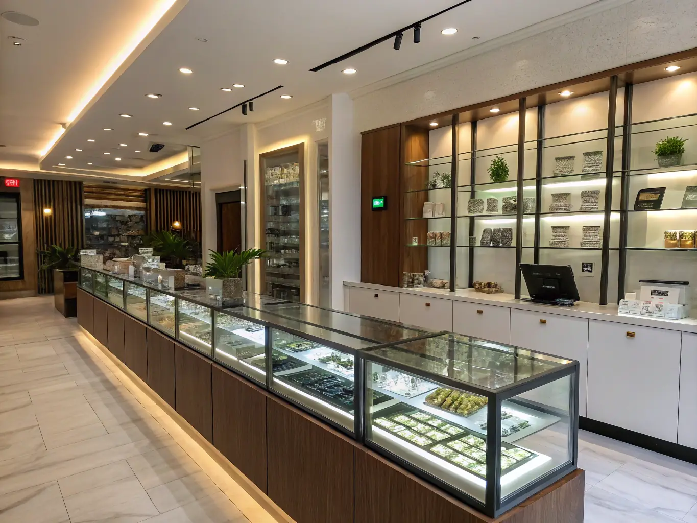 The exterior of Green Legacy cannabis dispensary, showcasing its welcoming storefront with large windows and a visible display of cannabis products inside.