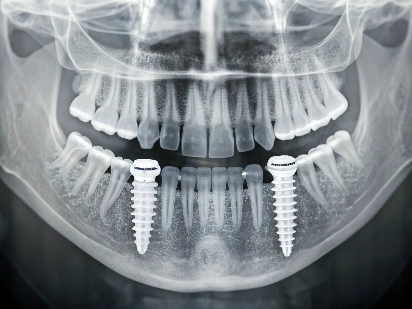 A digital X-ray image showing a patient's teeth and jawbone, highlighting the detailed view and diagnostic capabilities of the technology.