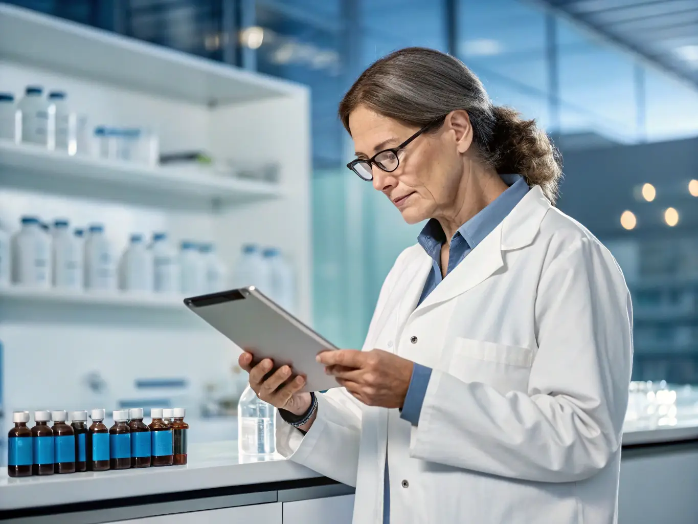 A digital illustration of a friendly pharmacist contacting a patient via phone, with a calendar and medication bottles in the background, representing Althea's follow-up process.
