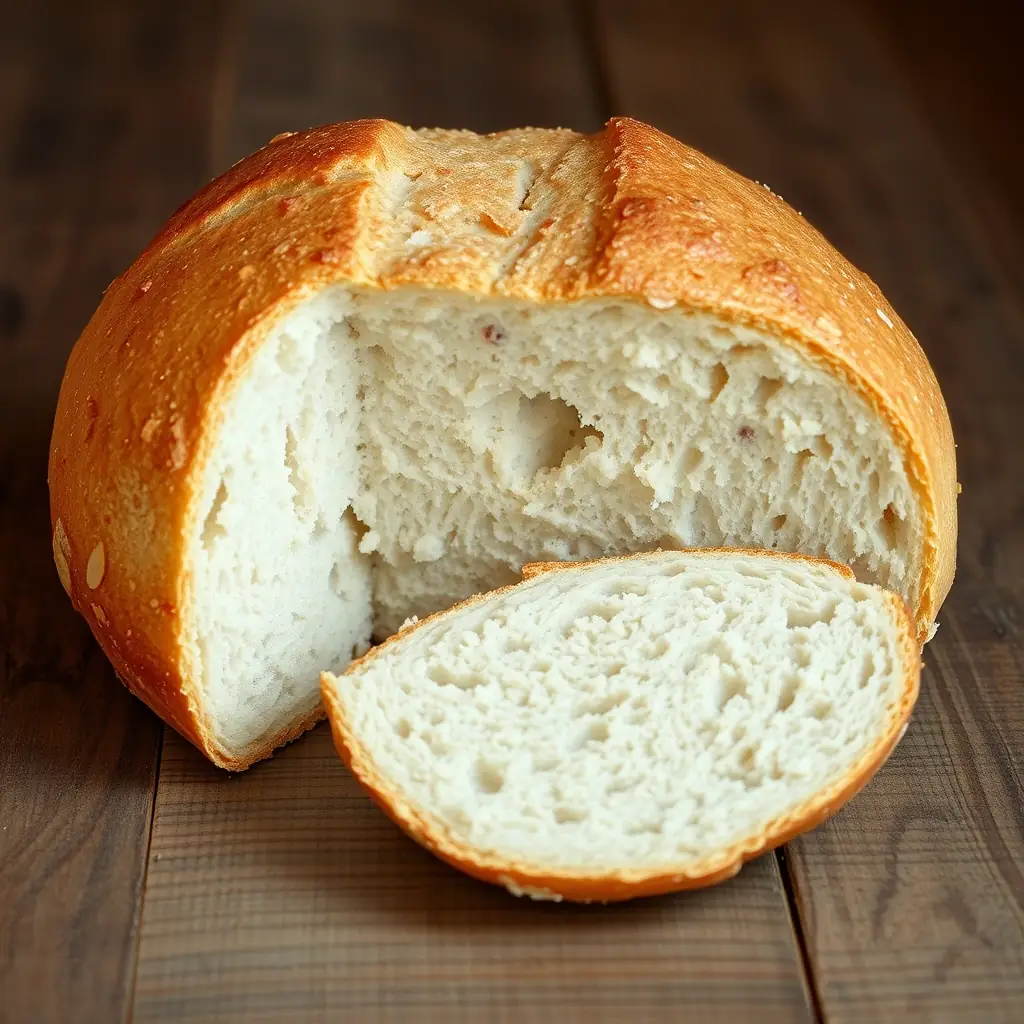 A square image of a loaf of Brotzeit Bali Bakery's signature sourdough bread, showcasing its crusty exterior and dense crumb.
