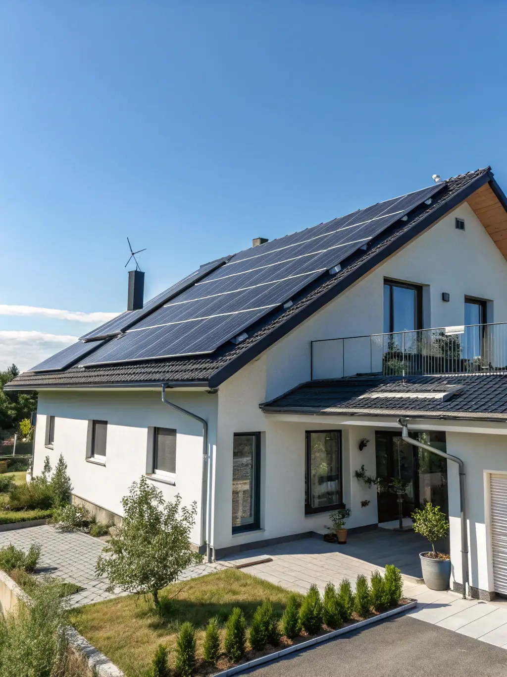 Solar thermal panels installed on a rooftop, capturing sunlight and converting it into heat, with a focus on the sustainable energy source and environmental benefits.