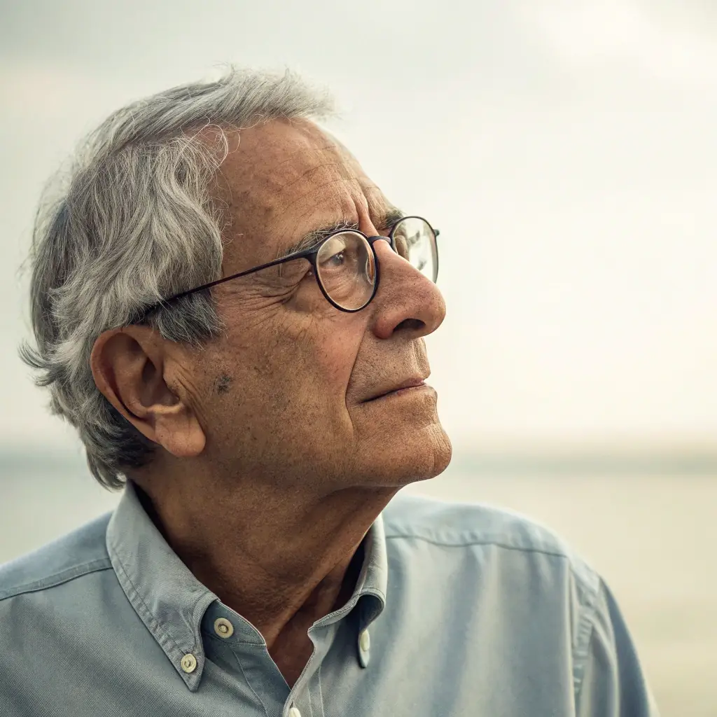 Laurent has graying hair and a thoughtful, creative gaze.