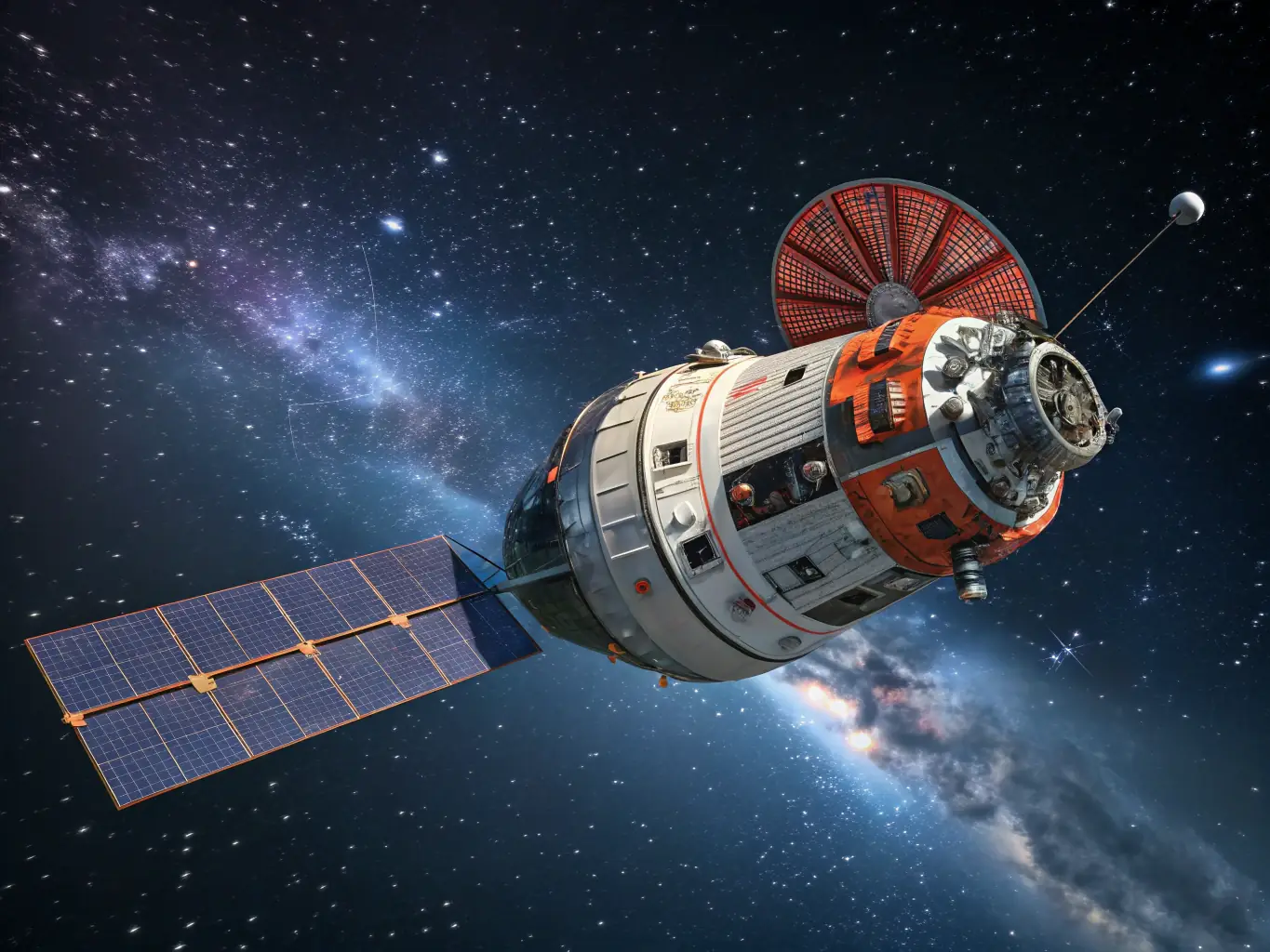 A spacecraft in space with the Earth in the background.