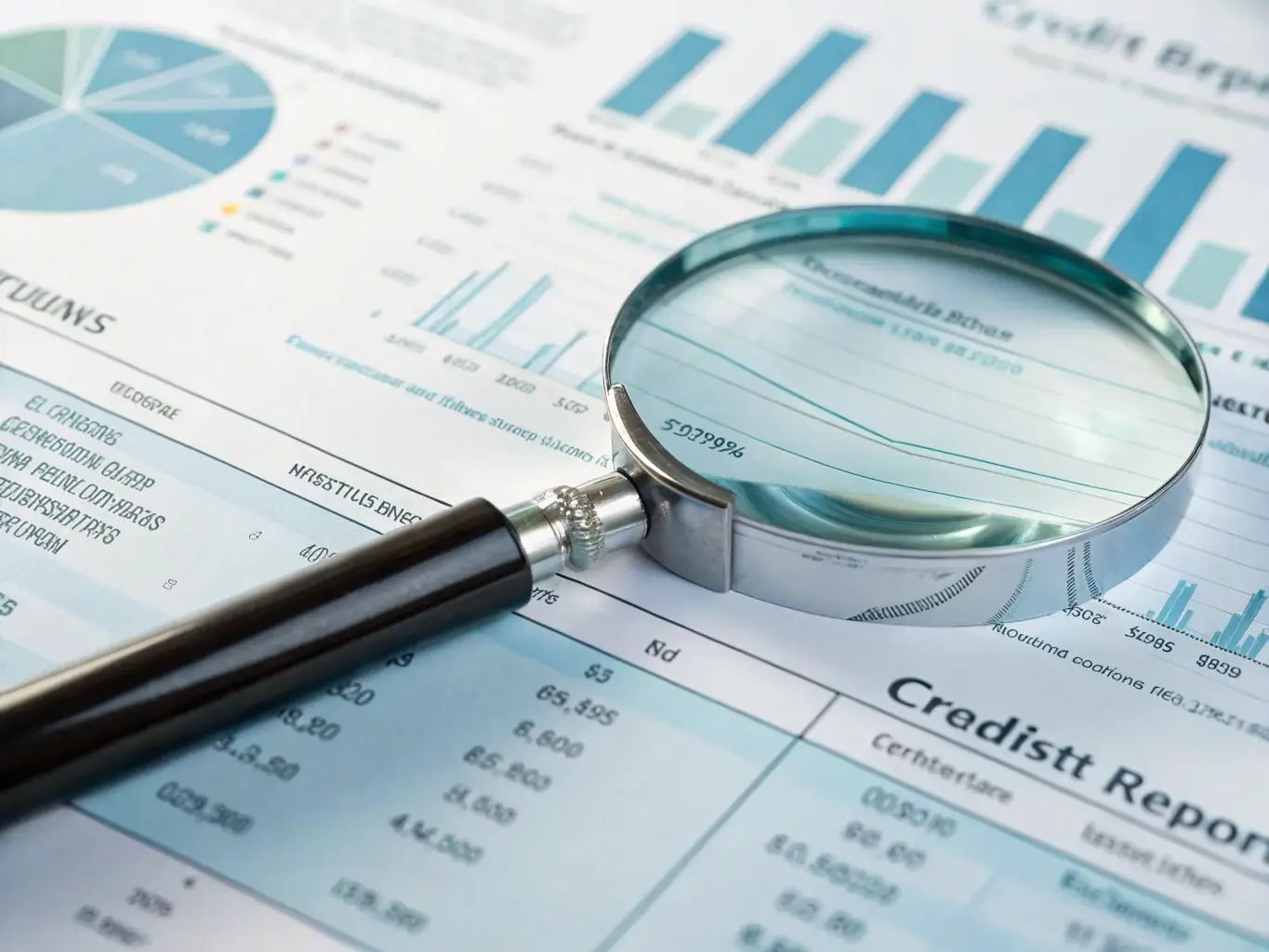 A magnifying glass over a credit report, highlighting the option of no credit check loans.