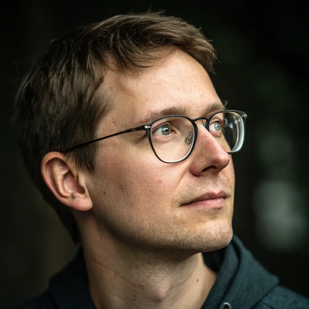John has short dark hair, a neatly trimmed beard, and a focused expression.