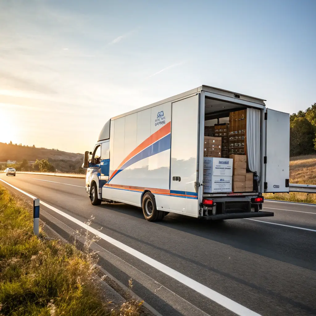 A delivery truck carrying Tuff-Angle products, showcasing the safe arrival of goods.
