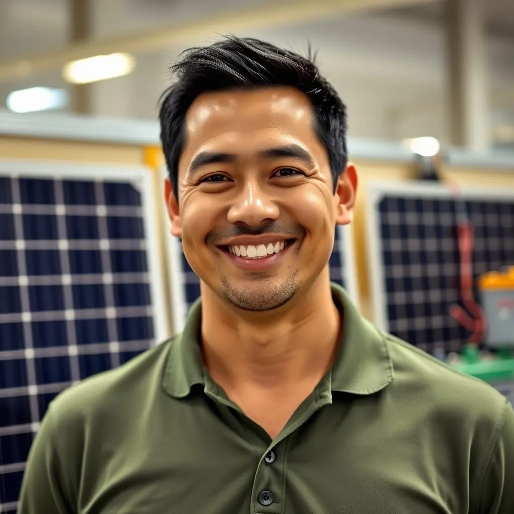 A young man in his 20s with a friendly smile, wearing a green polo shirt.