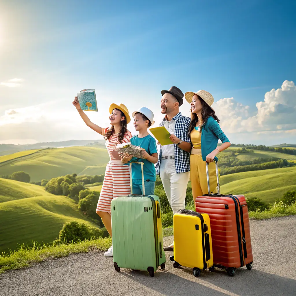 A happy family enjoying a scenic view during their vacation, representing the joy and relaxation of a well-planned holiday.