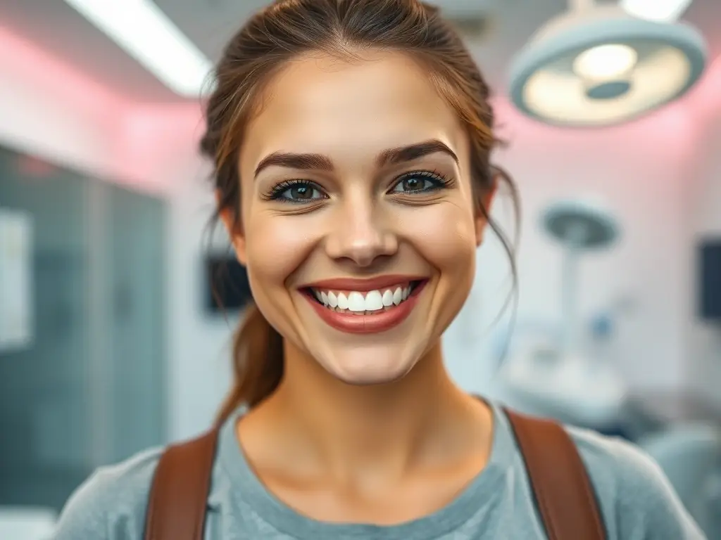 A person smiling, showcasing their bright, white teeth after a Zoom Teeth Whitening treatment.