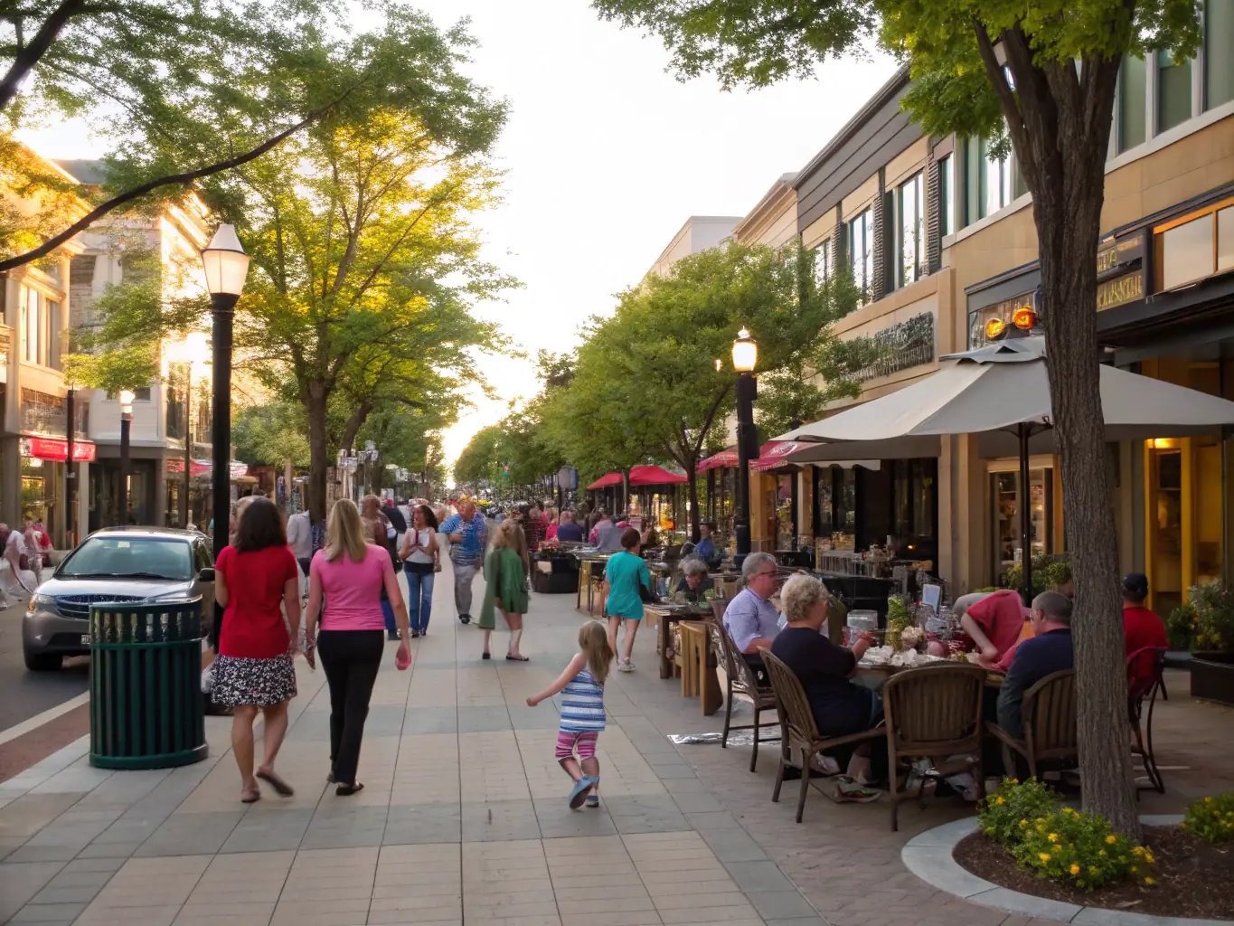 A vibrant image of the downtown Portland corner with a pop-up shop setup, inviting community engagement