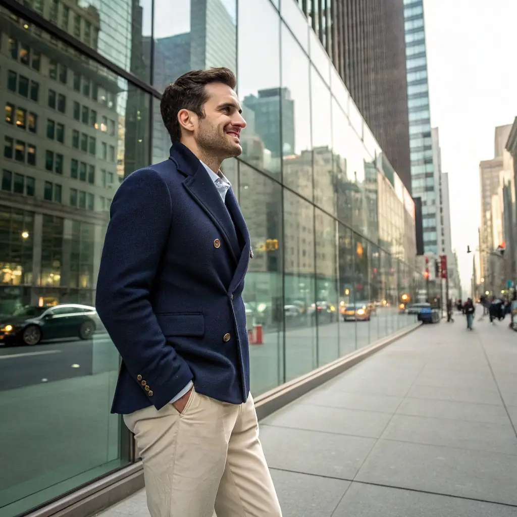 A calm and dignified image representing a person standing firmly on their own, observing a scene of controlled chaos from a distance, symbolizing self-leadership and resilience.