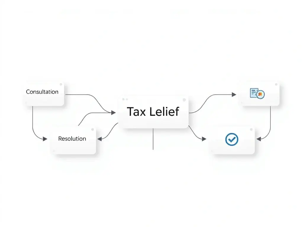 A flowchart illustrating the tax relief process, starting with initial consultation, investigation, resolution and closure.