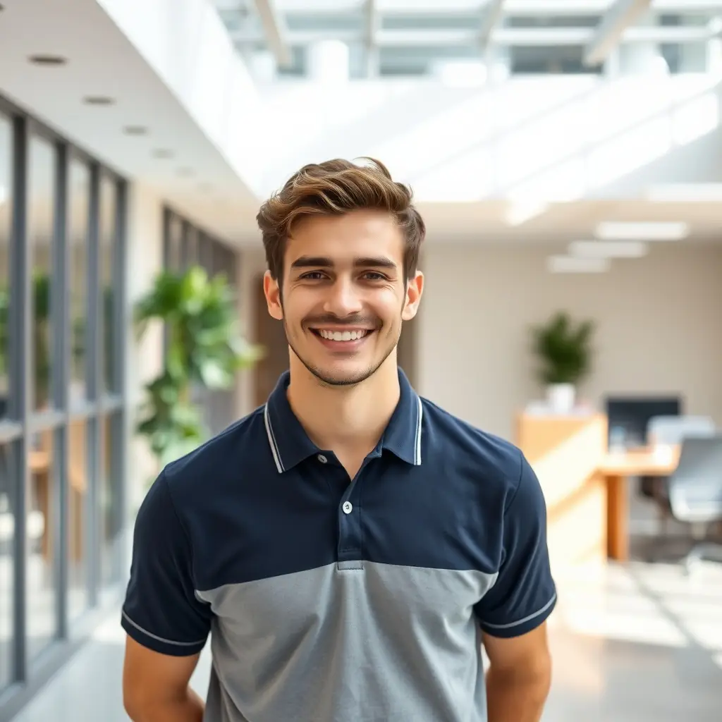 A young man with a friendly smile, wearing a polo shirt.