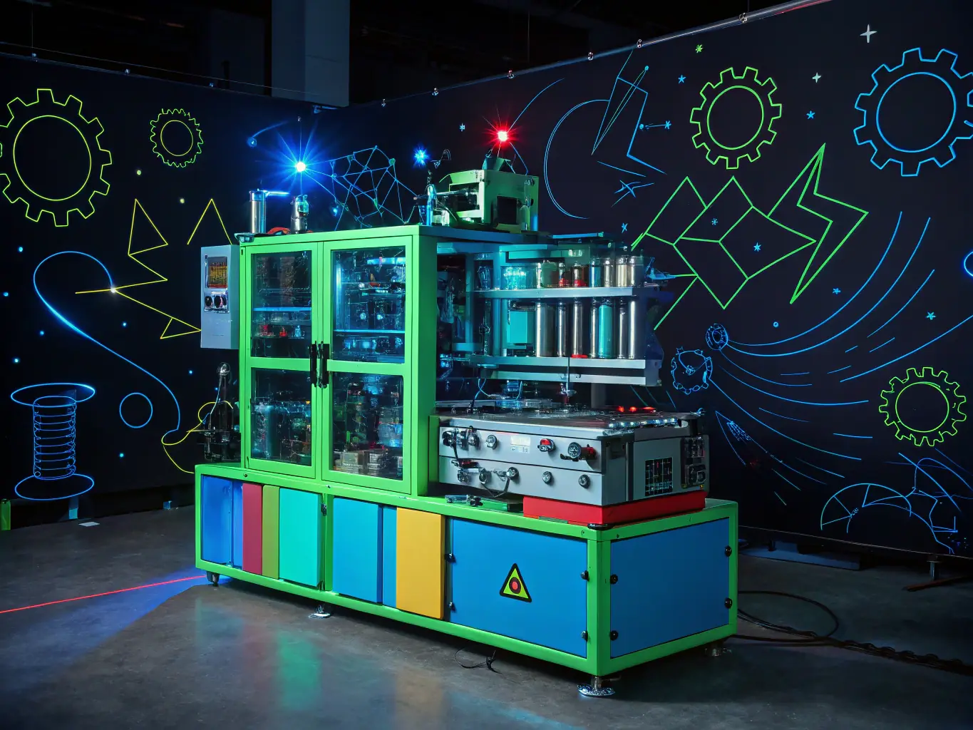 A digital engine, gears turning, interconnected system, digital marketing, automation, high-tech, boundless digital agency, deep blues and steel grays color scheme.