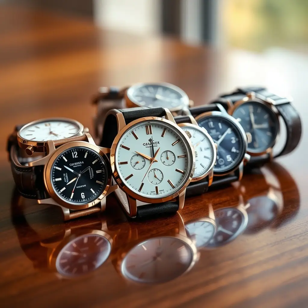 A curated selection of mark&jones watches from different collections, showcasing the variety available for market testing. The image should convey a sense of quality, style, and accessibility, appealing to retailers and e-commerce sellers.