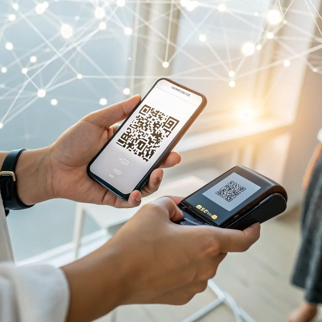 A smartphone scanning a QR code, instantly launching an augmented reality experience without redirecting to an app store. The scene should convey ease of use and immediate access.