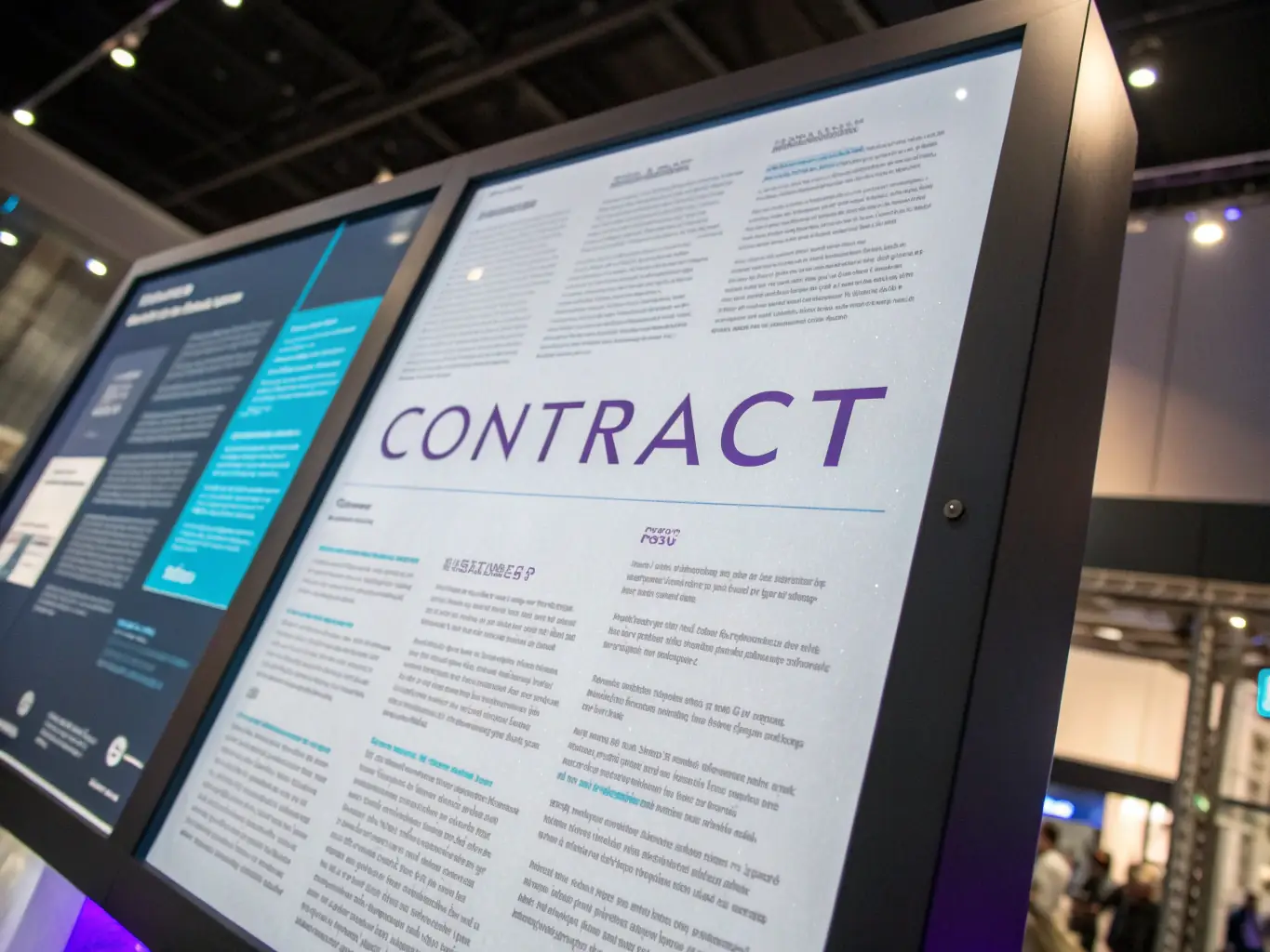 A sleek, digital interface showing a contract document with highlighted sections for editing, representing the review and customization stage in Contractly.ai.