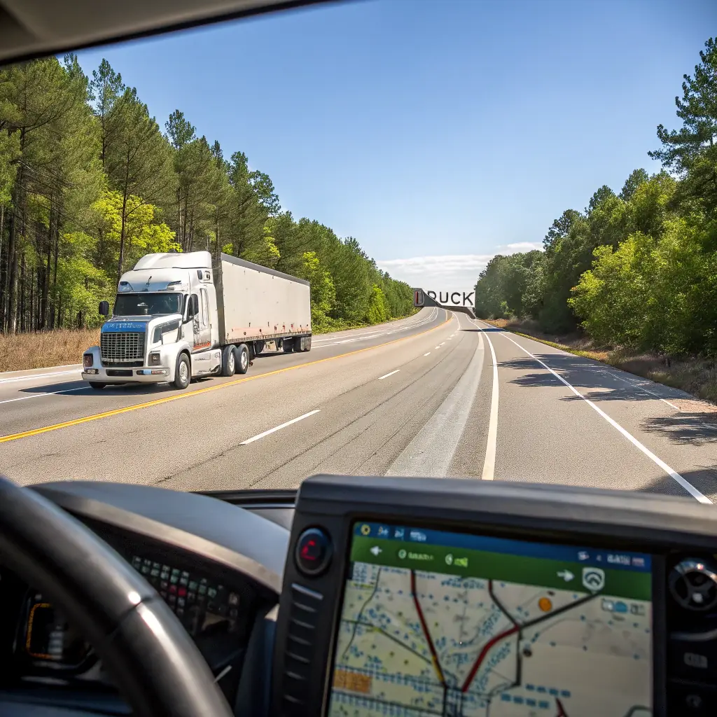 A modern cargo truck speeding down a highway at sunset, symbolizing efficient and timely delivery.