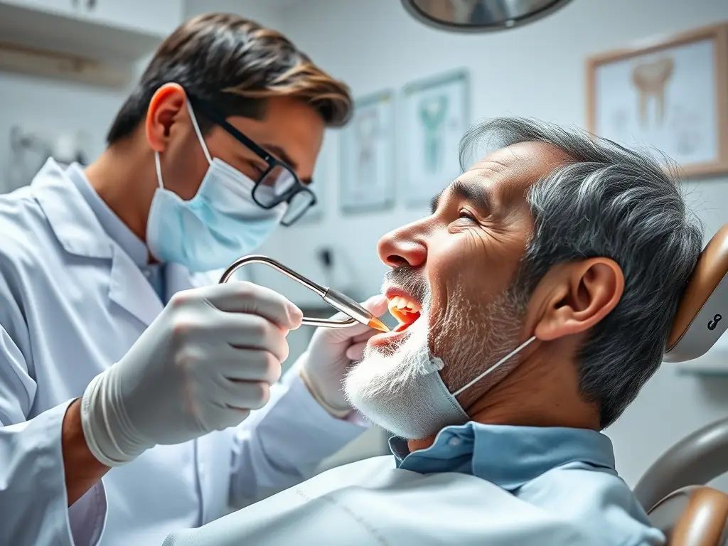 A dentist providing emergency dental care to a patient with a toothache.