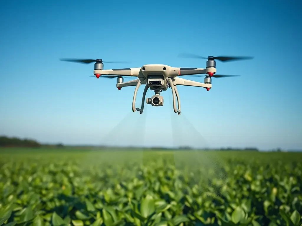 Drone spraying pesticides over a field, showcasing precision application in action.