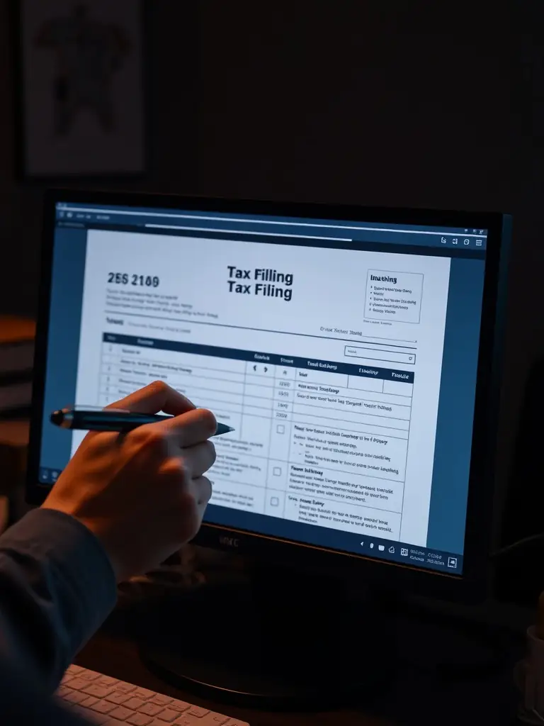 An image of a tax form being filled out with a calculator and a stack of invoices, set against a backdrop of maritime charts and shipping documents, symbolizing compliance and financial support.