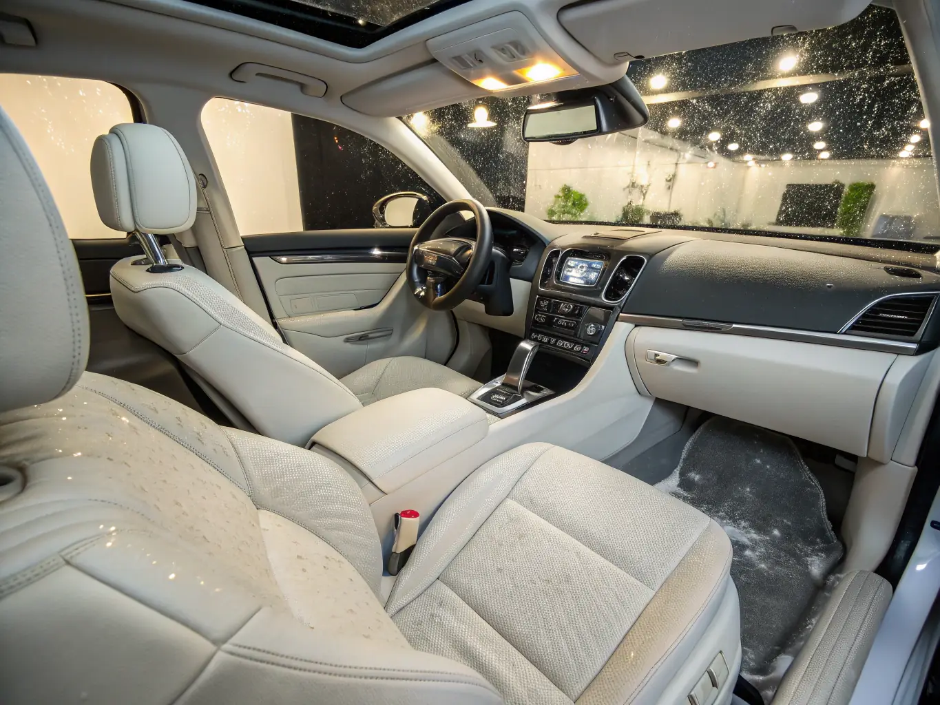 A clean car interior after dog hair removal and shampooing.