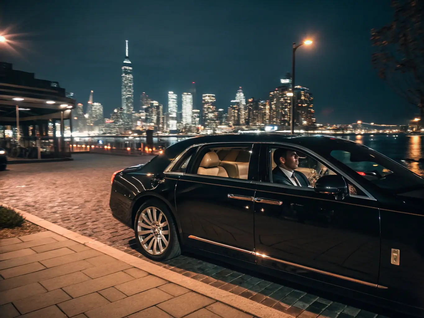 A sleek black car parked in a well-lit urban environment, showcasing the subtle tint of the security film on its windows, emphasizing the enhanced privacy and security it provides.