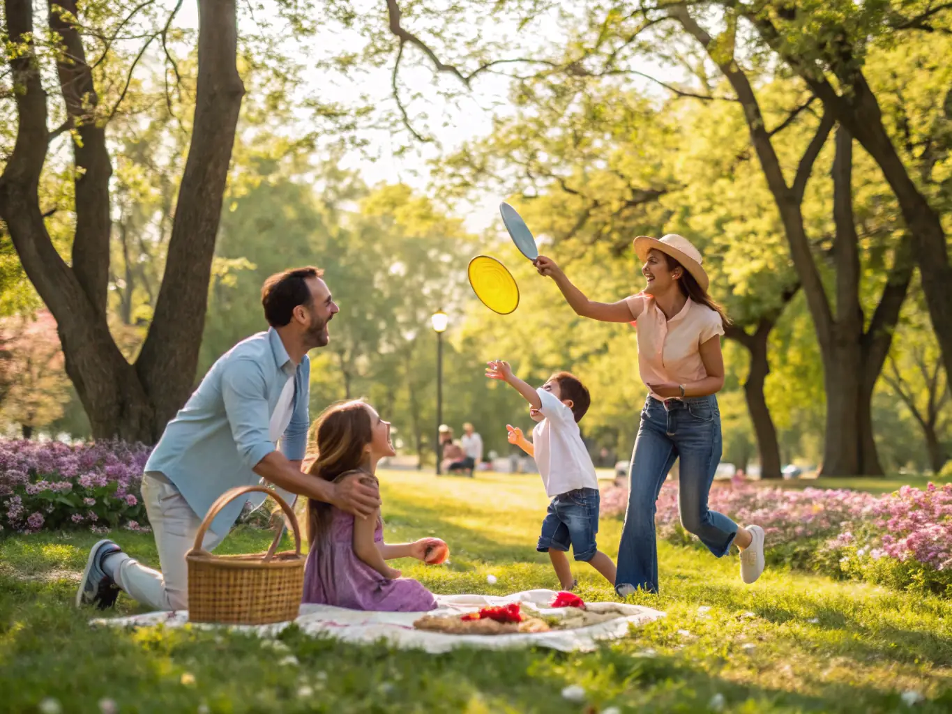 A photograph depicting a diverse family happily spending time together in a park, symbolizing the importance of co-parenting and the well-being of children in custody arrangements.