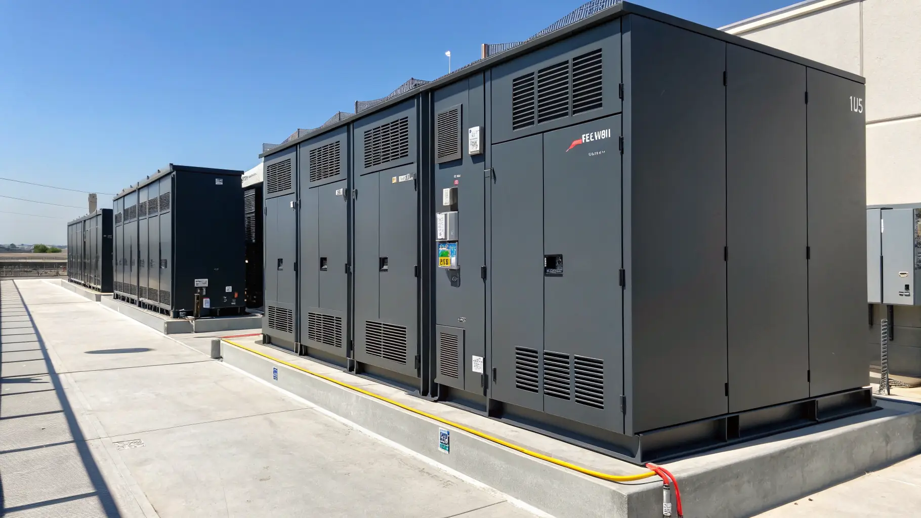 A high-resolution image of the CELINTECH Outdoor Energy Storage Cabinet, showcasing its modular design and weatherproof features, suitable for industrial and energy infrastructure contexts.