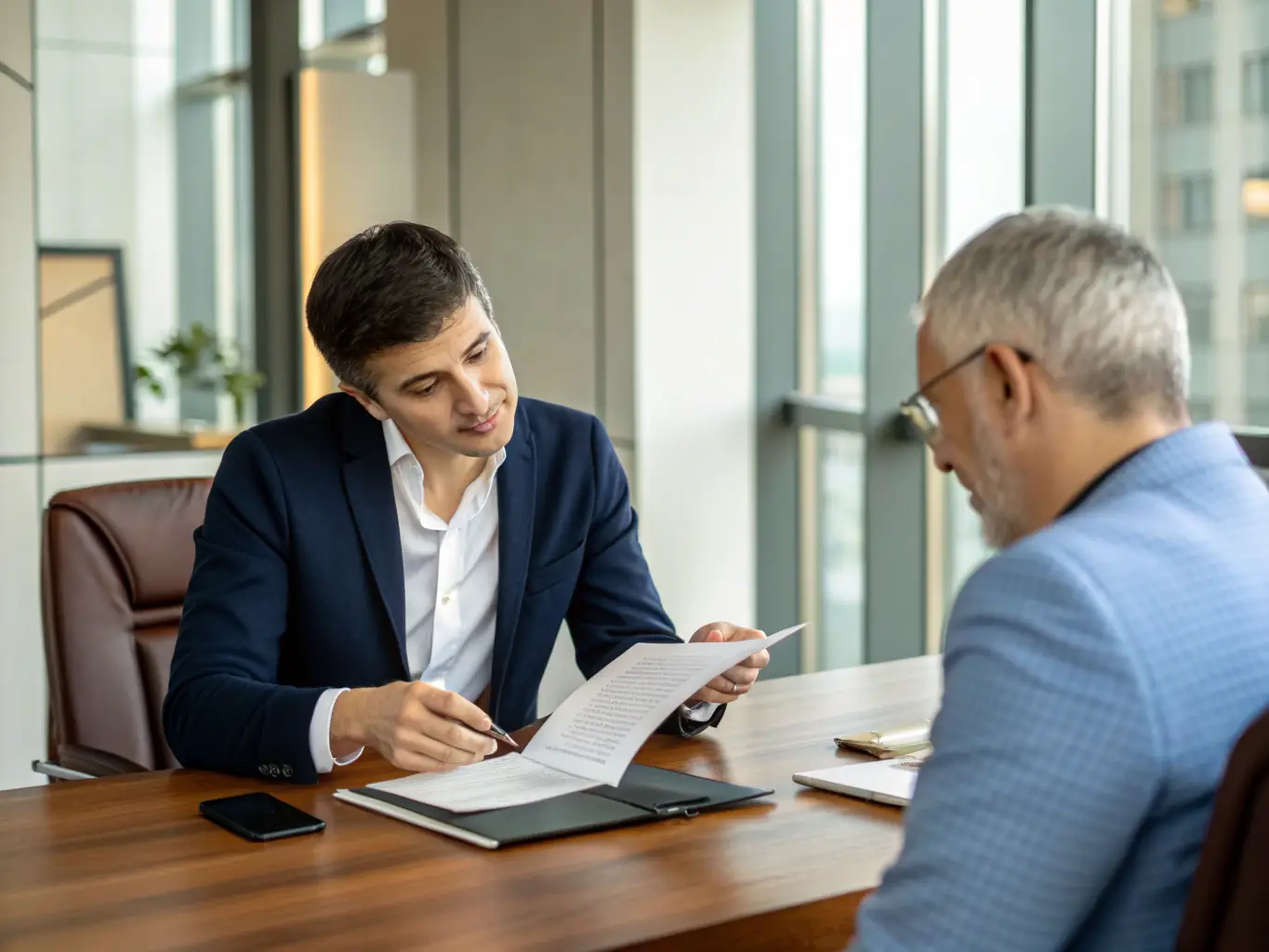 A professional legal team providing urgent property protection and legal support during divorce disputes, depicted as a confident attorney in a consultation.
