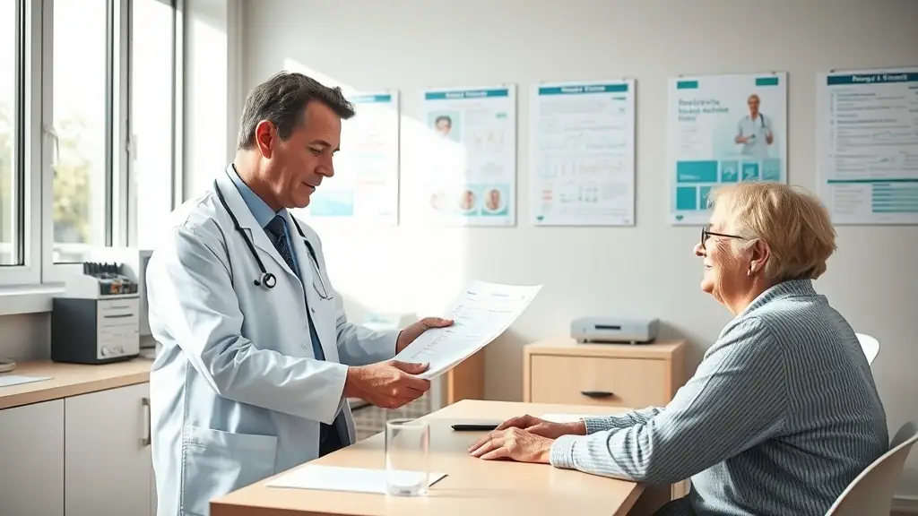 A healthcare professional explaining responsible GLP-1 medication use to a patient, emphasizing nutrition and movement.