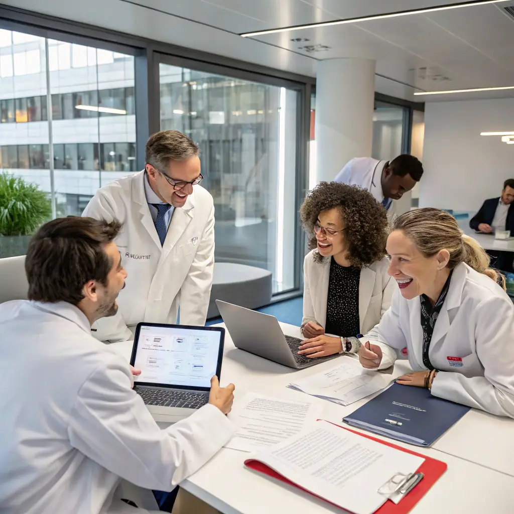 A professional image depicting a diverse team of patent professionals collaborating in a modern office setting, reviewing patent documents and discussing strategies. The image should convey expertise, innovation, and a commitment to protecting intellectual property rights.