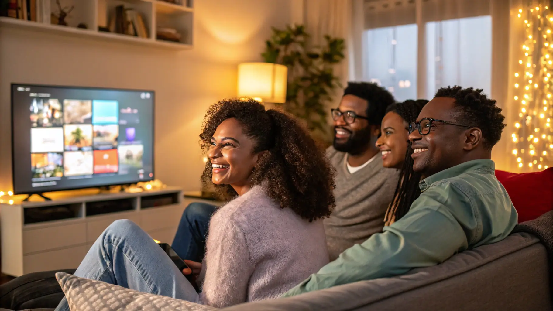 A diverse group of people from different ethnic backgrounds are watching a news program on television.
