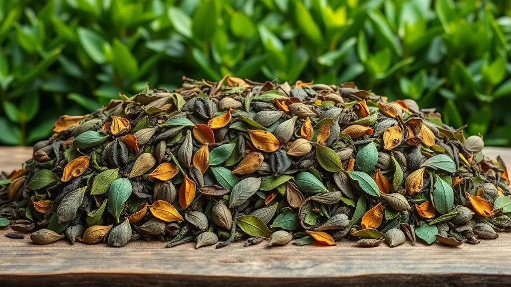 A serene image of a tea leaf and herbs arranged in a calming, natural setting, emphasizing purity and wellness