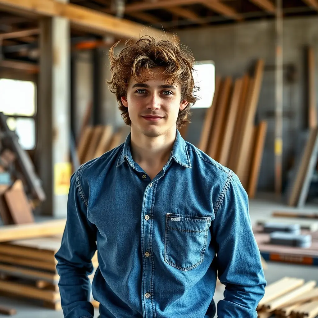 Ricardo Reyes is a man in his early 20s with a friendly demeanor, wearing a hard hat and work boots.