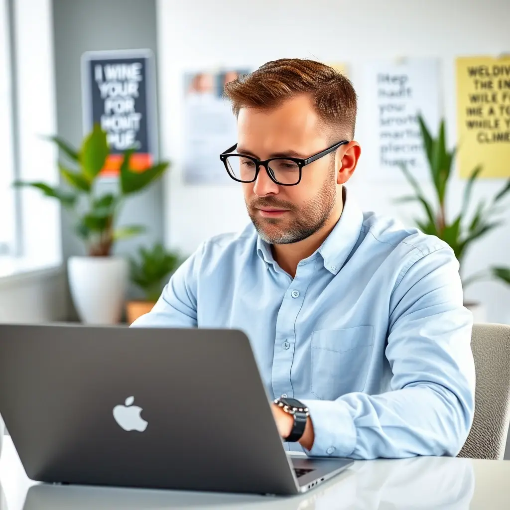 Andres Lim is a man in his late 20s with a meticulous approach, wearing a button-down shirt and glasses.