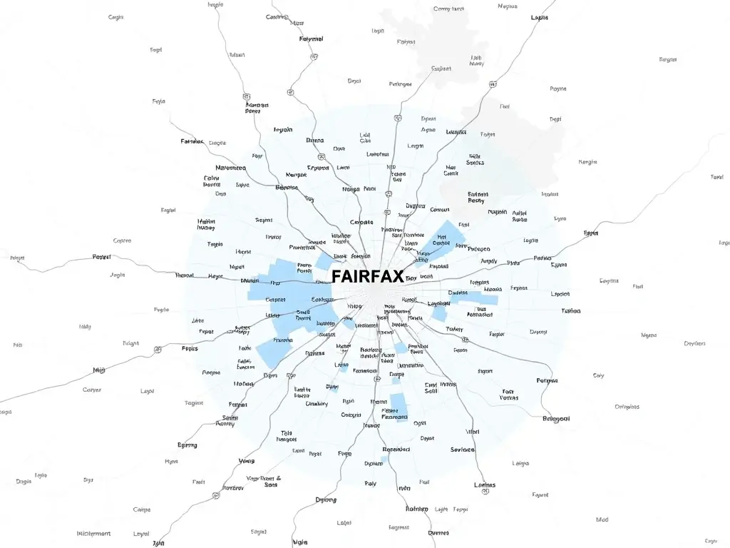 A map showing the 50-mile radius around Fairfax, VA, highlighting the service area of Pure Heaven Home Services.