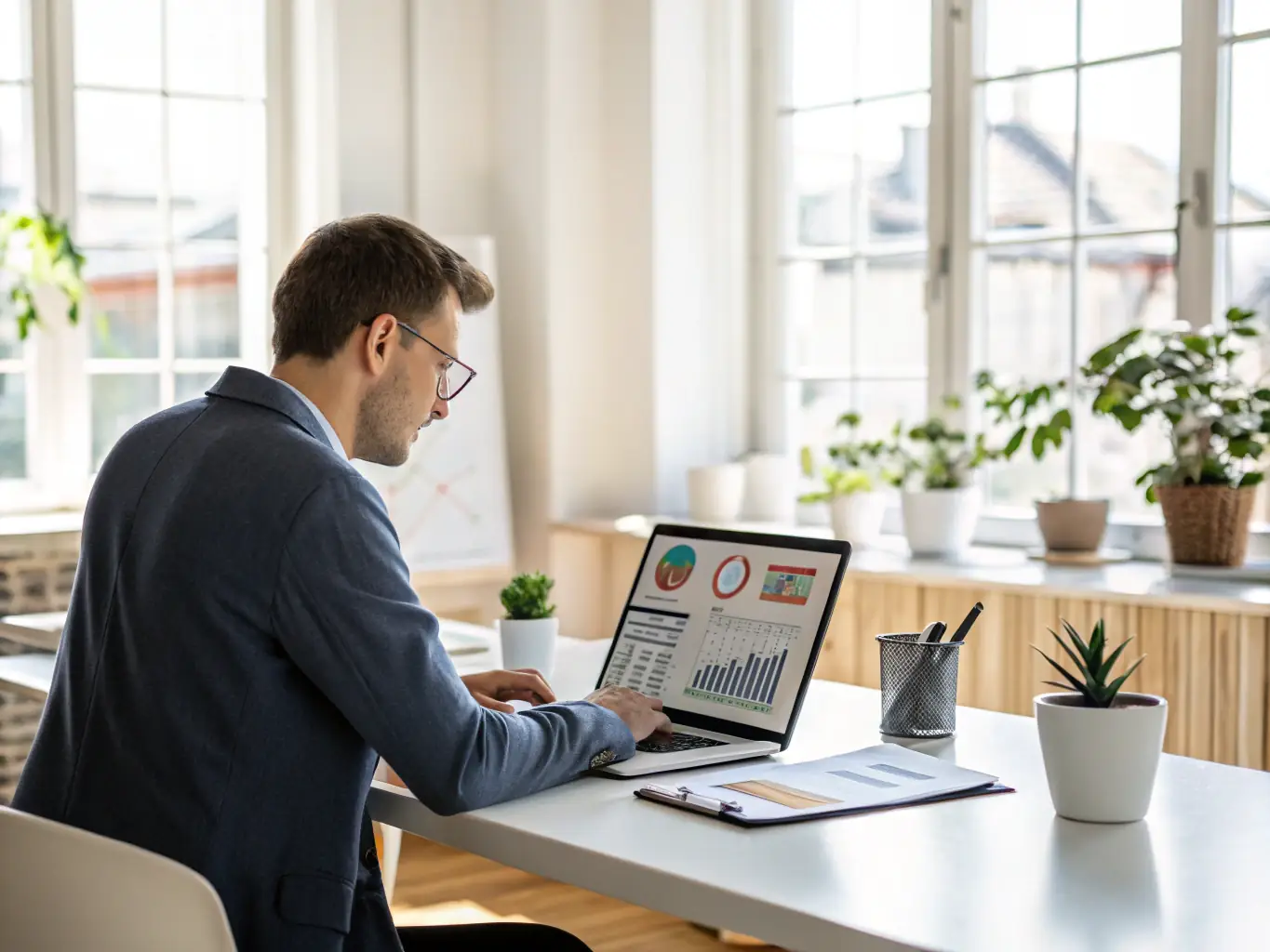 A person submitting business information to online directories, emphasizing the importance of accurate and consistent contact information for local SEO.