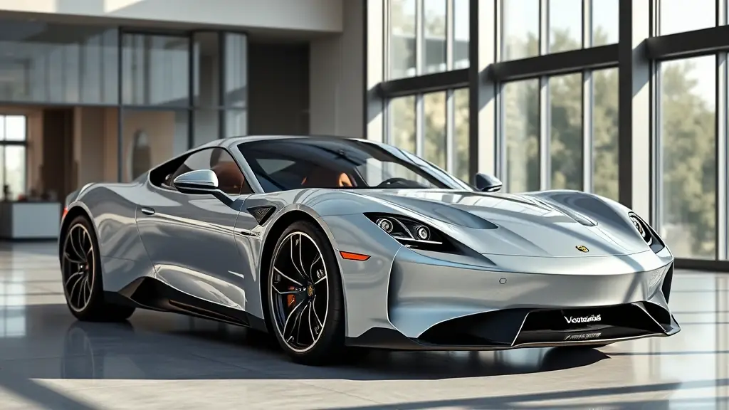 A sleek, high-performance BMW M3 elevated on a futuristic car lift, illuminated by city lights, showcasing cutting-edge automotive technology and design.