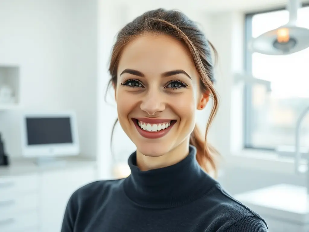 A person with a perfect smile after a smile makeover.