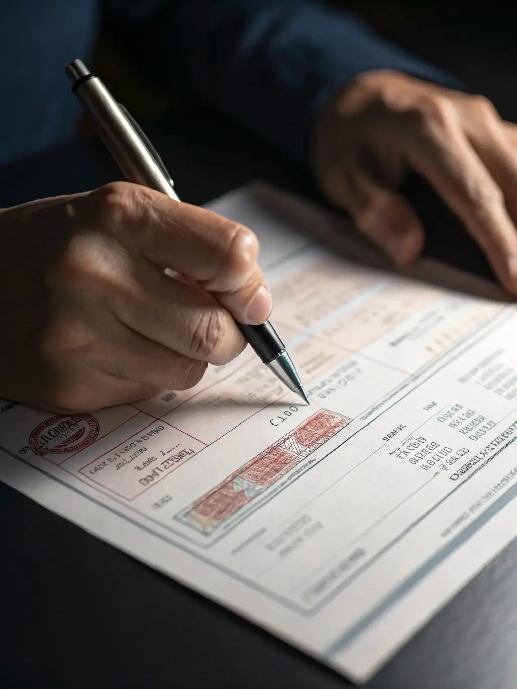A hand pointing to different sections of a tax form, symbolizing the various tax-related services offered by Trustpoint.