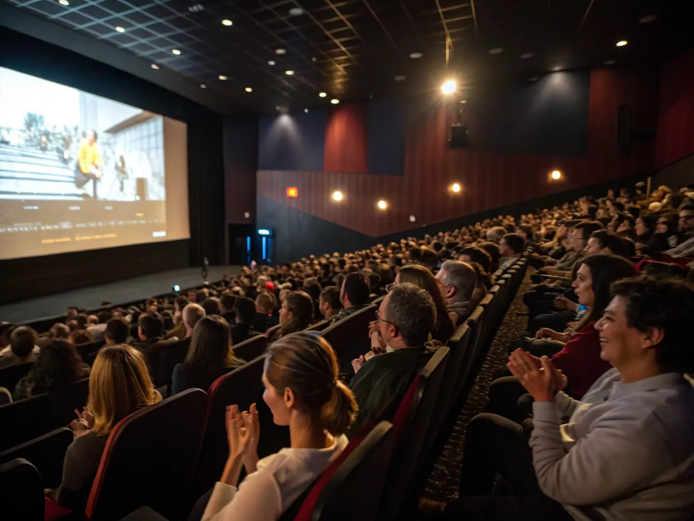 A promotional image of a film festival screening with a film poster and audience, representing the film's festival consideration phase.