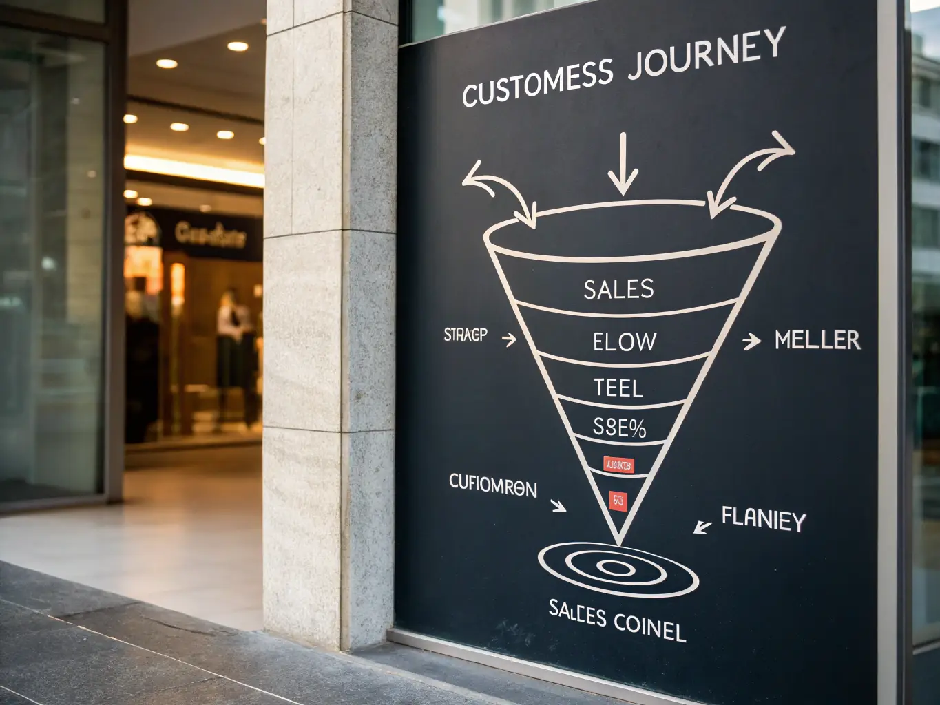 A sales funnel with a target and arrows hitting the bullseye, overlaid with compelling video and photo content, symbolizing optimized content leading to closed deals.