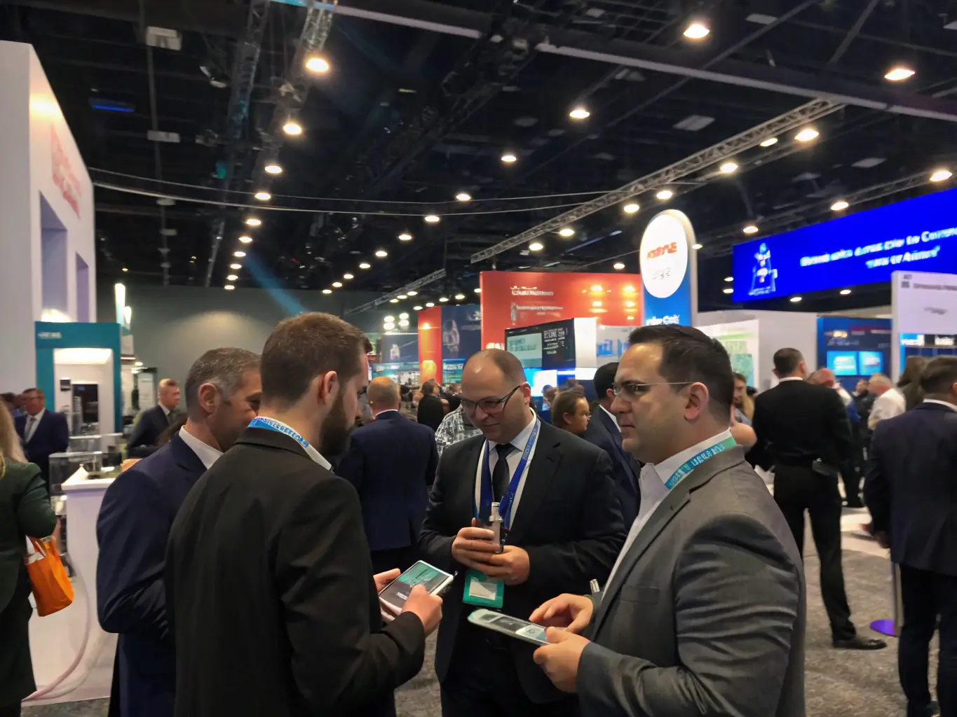 A vibrant scene of a technology conference in Prague, Czech Republic, with attendees engaged in discussions about artificial intelligence. The image should convey innovation and collaboration.