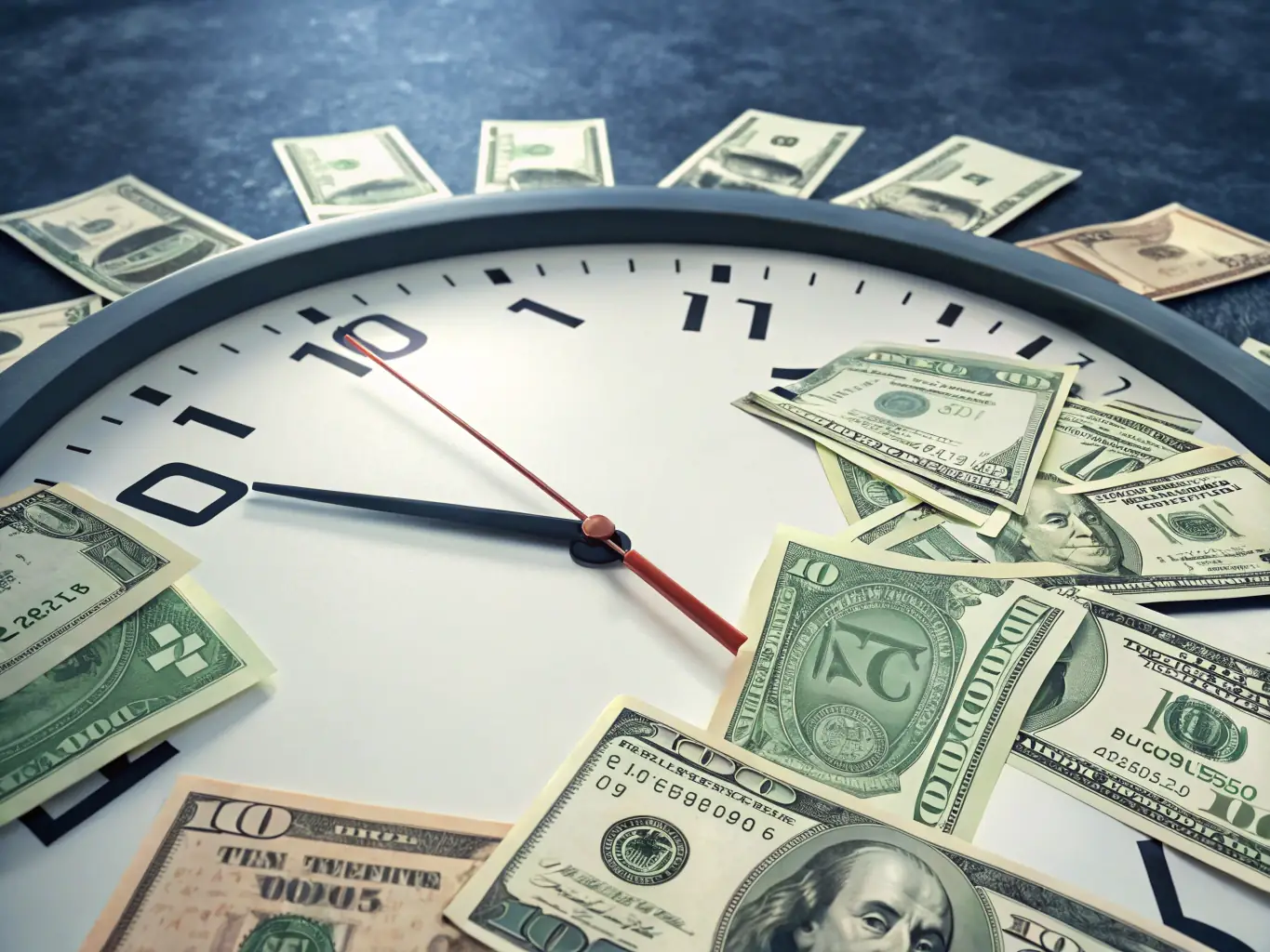 A clock with money flying out of it, representing the urgency of emergency loans.