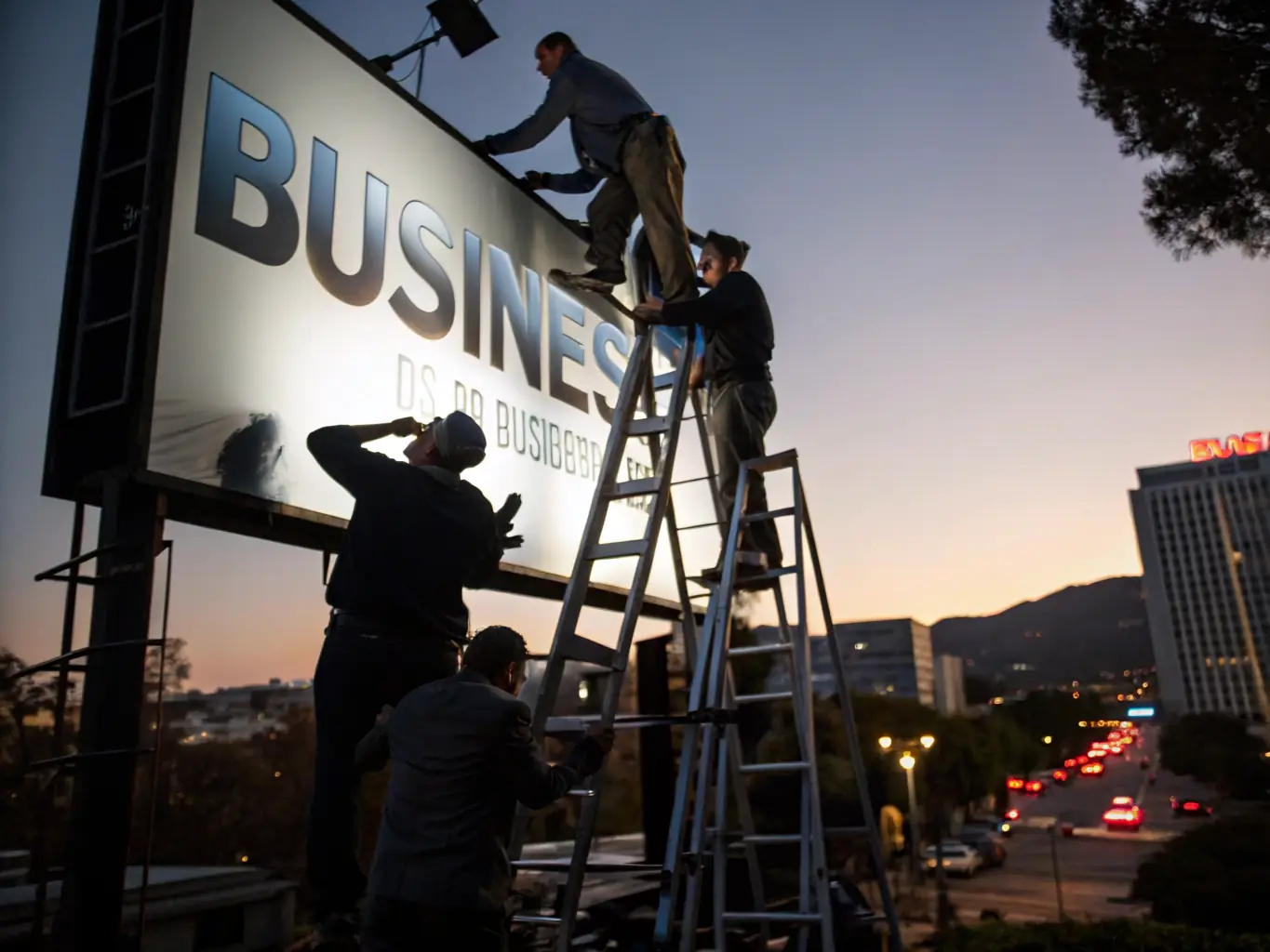 An image of a professional installation team working on a large-scale project in Las Vegas, emphasizing efficiency and expertise.